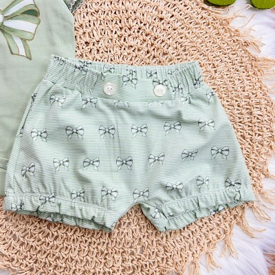 Conj. Body Gola Bordada Lacinhos e Short - Verde e Off White